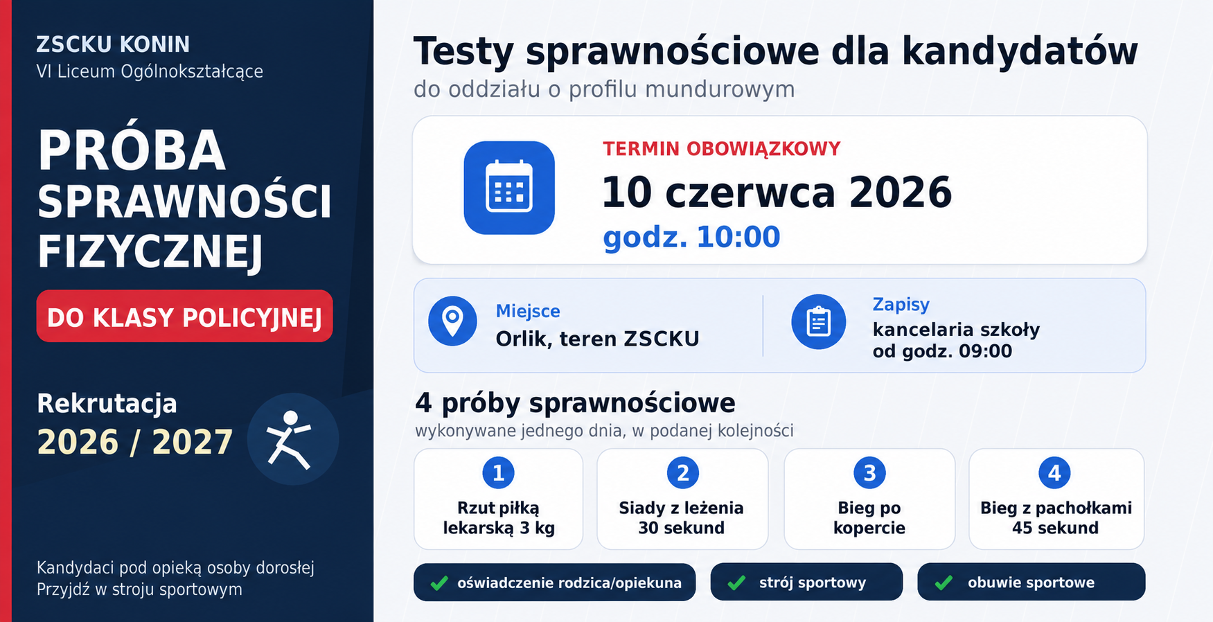 Próba sprawności fizycznej dla kandydatów do oddziału o profilu mundurowym – klasa policyjna